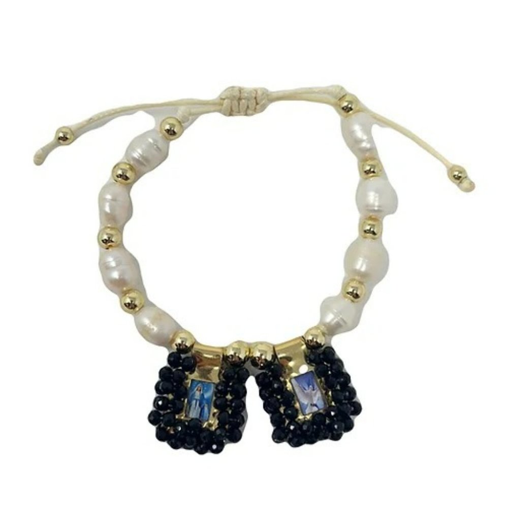 Virgen Milagrosa - Espiritu Santo Water Pearl Scapulars Black